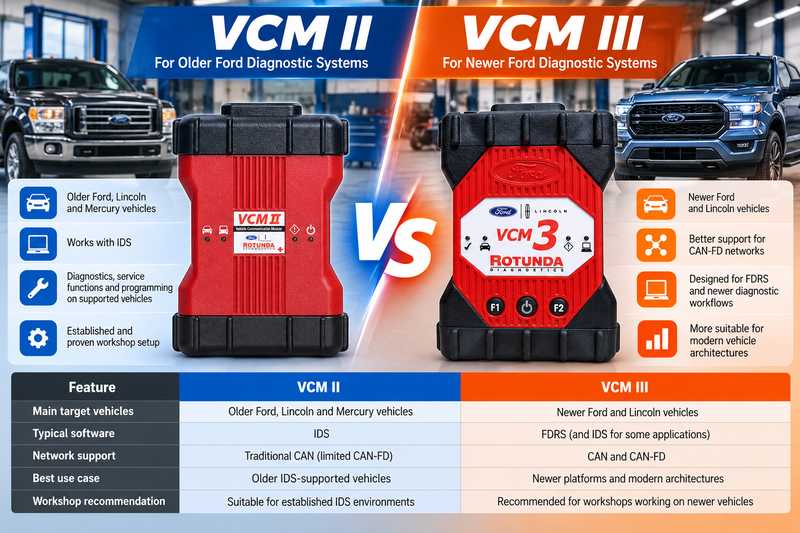 Ford VCM II vs VCM III diagnostic interface comparison
