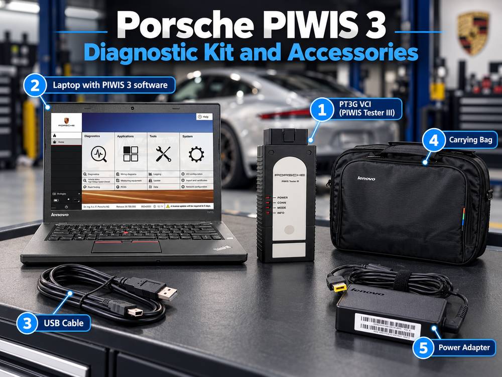 Porsche PIWIS 3 PT3G VCI diagnostic kit with Lenovo laptop