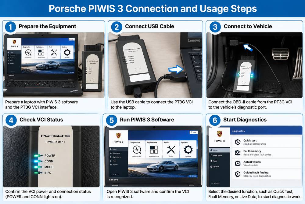 Porsche PIWIS 3 PT4G VCI troubleshooting steps
