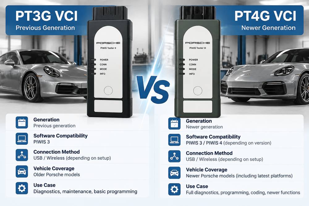 Comparison between Porsche PT3G and PT4G VCI diagnostic interfaces