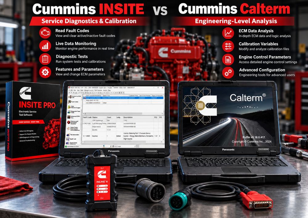 Cummins INSITE vs Calterm software for diesel ECM diagnostics, calibration and engineering analysis