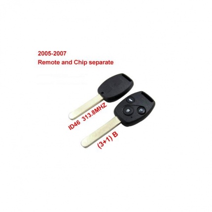 Remote Key (3+1) Button and Chip Separate ID:46 (313.8MHZ) Fit ACCORD FIT CIVIC ODYSSEY For 2005-2007 Honda